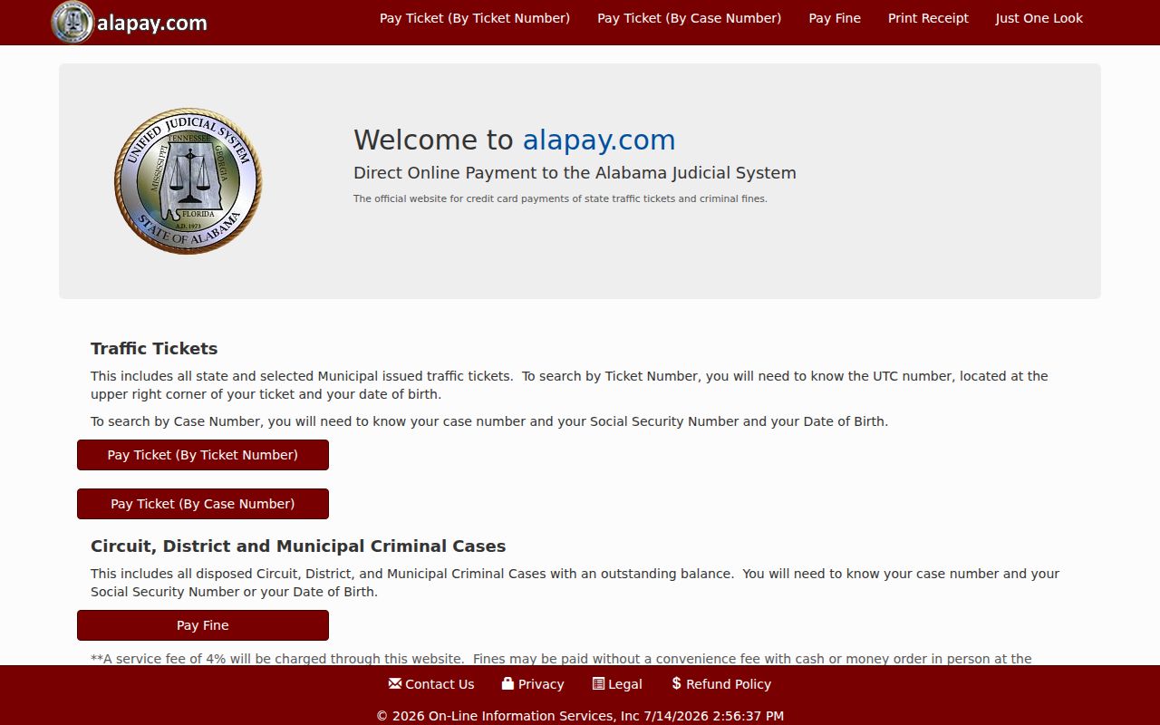Mobile County court records AlaPay ticket and fine portal
