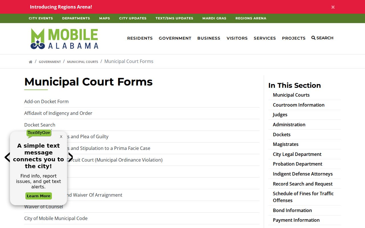 Mobile County criminal court records municipal forms page