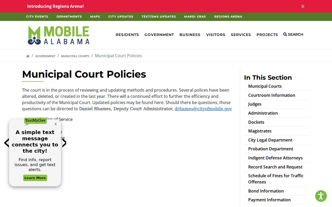 Mobile County criminal court records municipal court policies