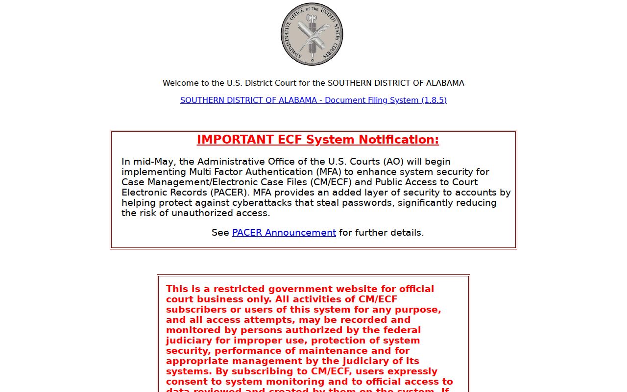Mobile County court records federal CM ECF access