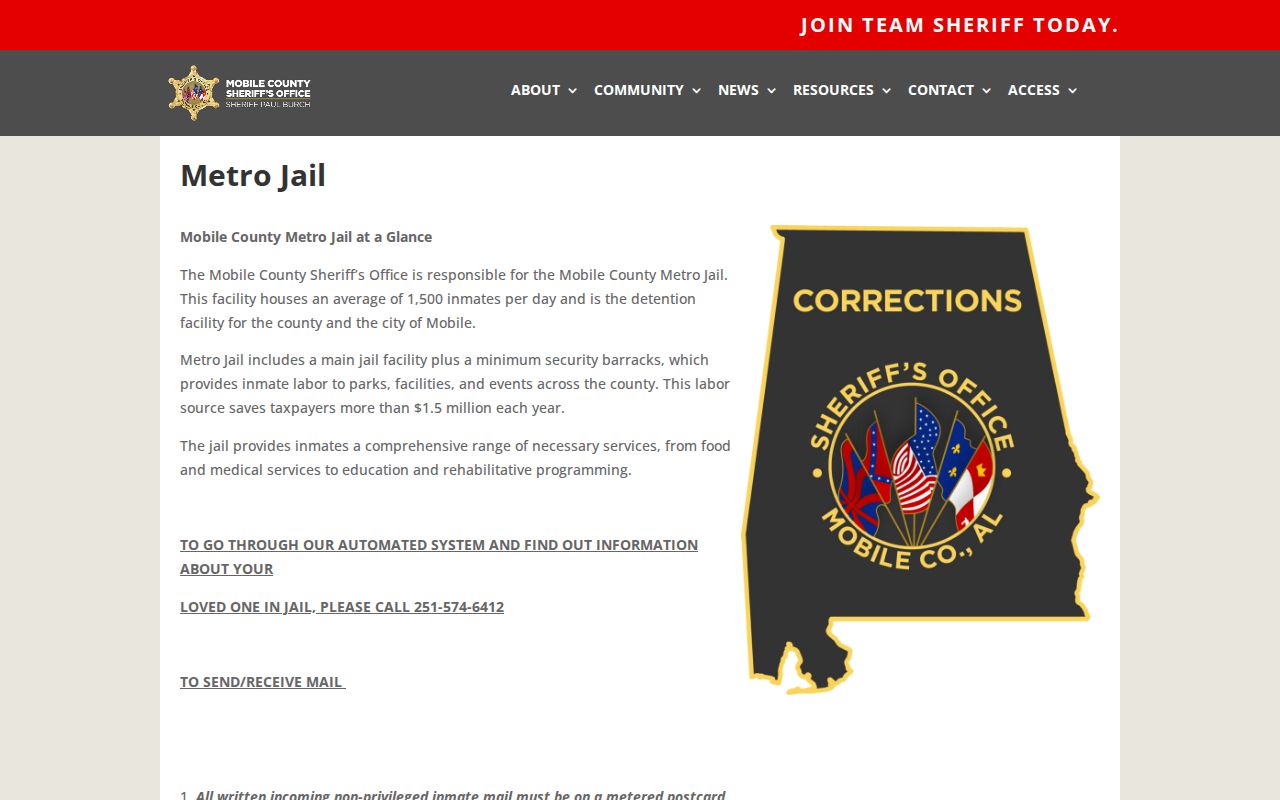 Mobile County inmate search Metro Jail rules