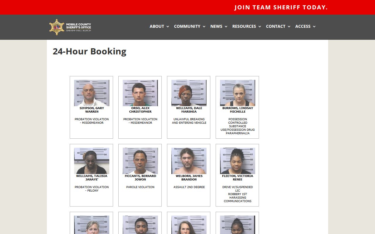 Mobile County inmate search 24-hour booking list