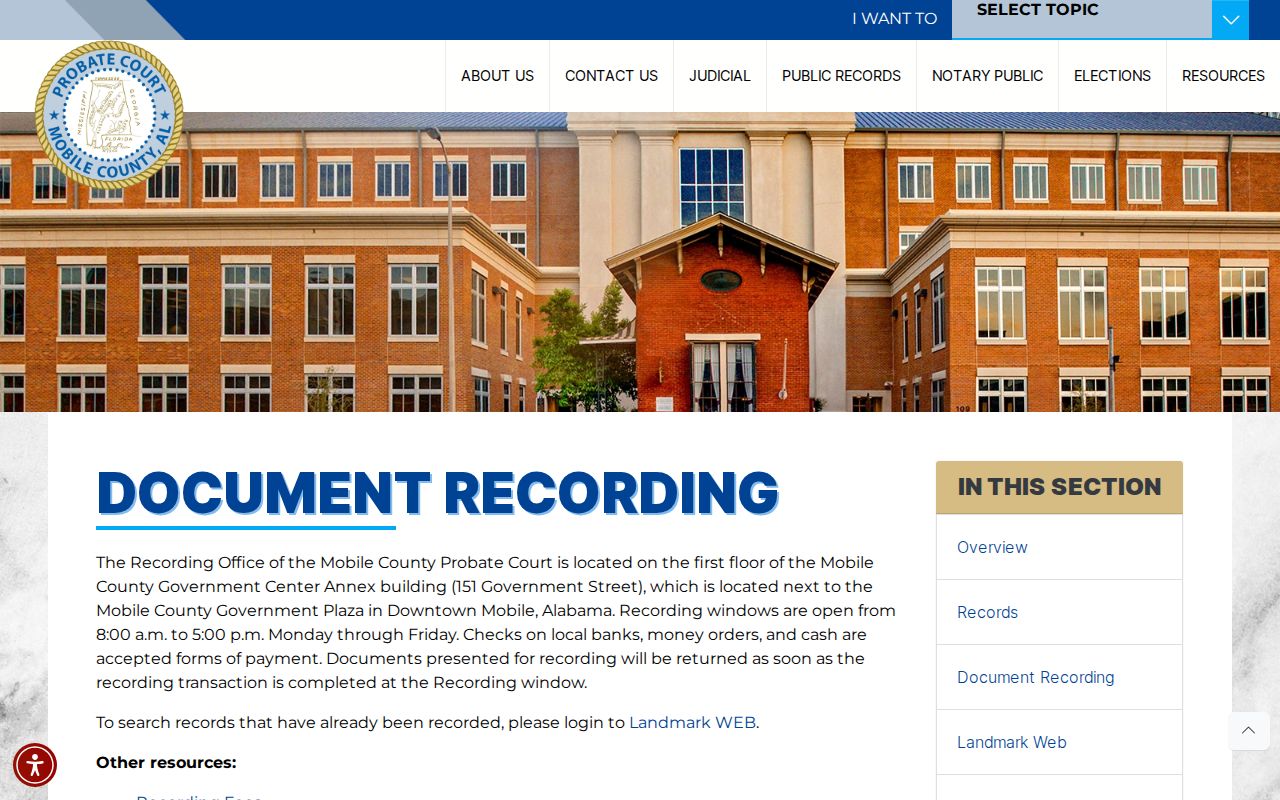 Mobile County marriage and divorce records Probate Court recording information