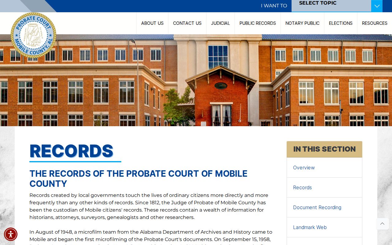 Mobile County probate public records and historic archives
