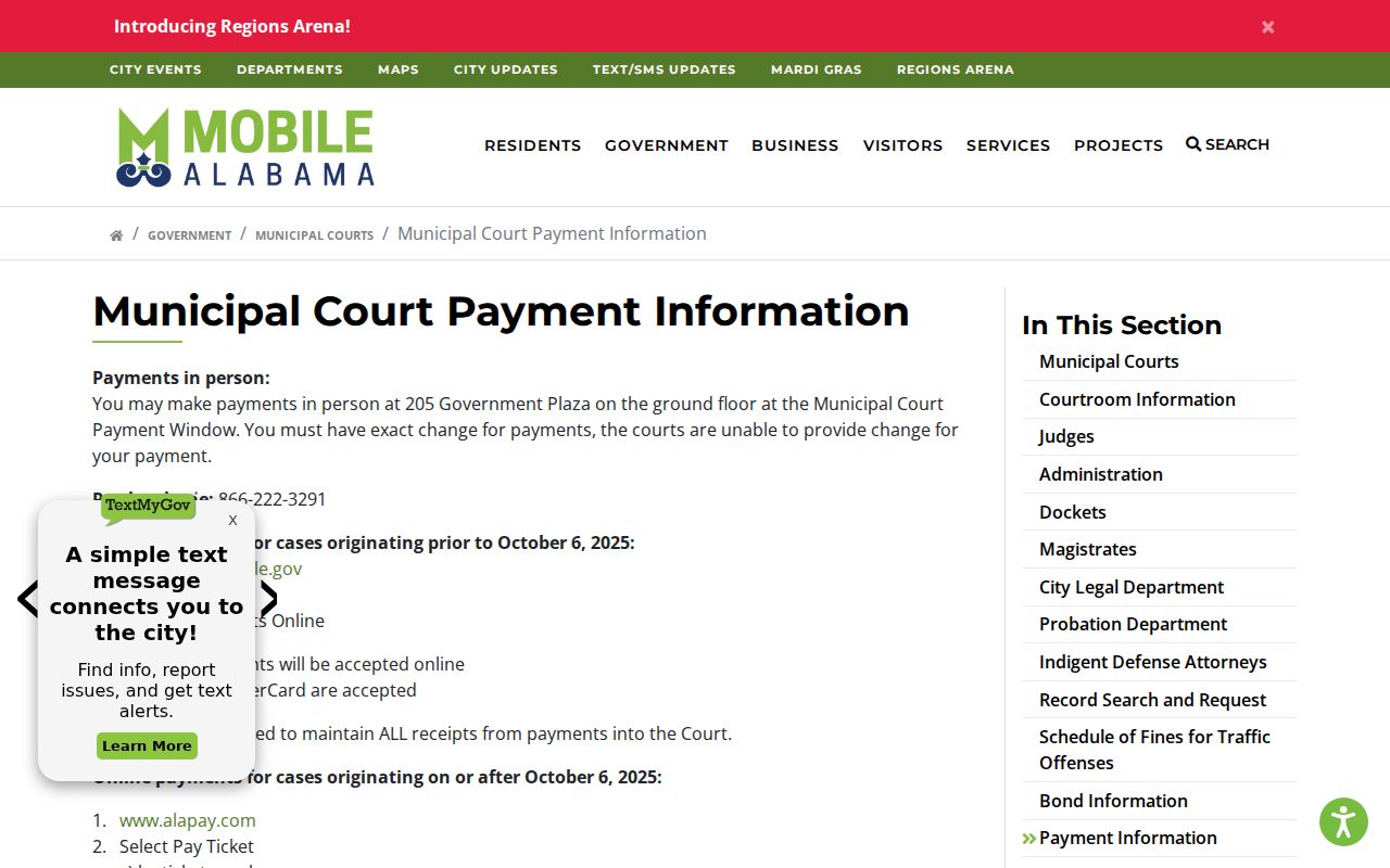 Mobile County traffic court records municipal payment instructions