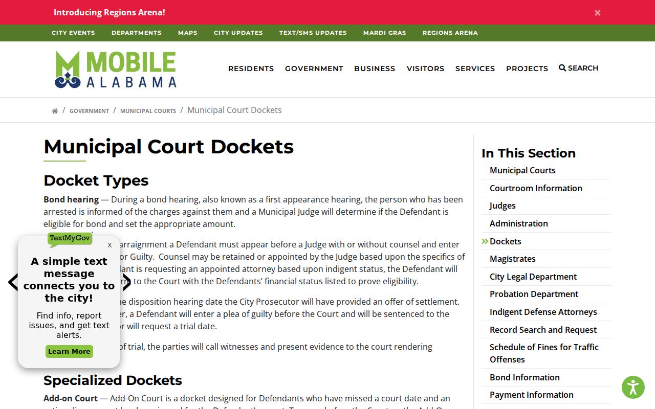 Mobile County traffic court records municipal dockets