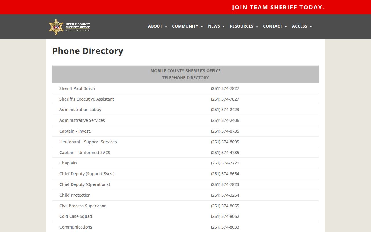 Mobile County warrant search Sheriff's Warrants Unit phone directory